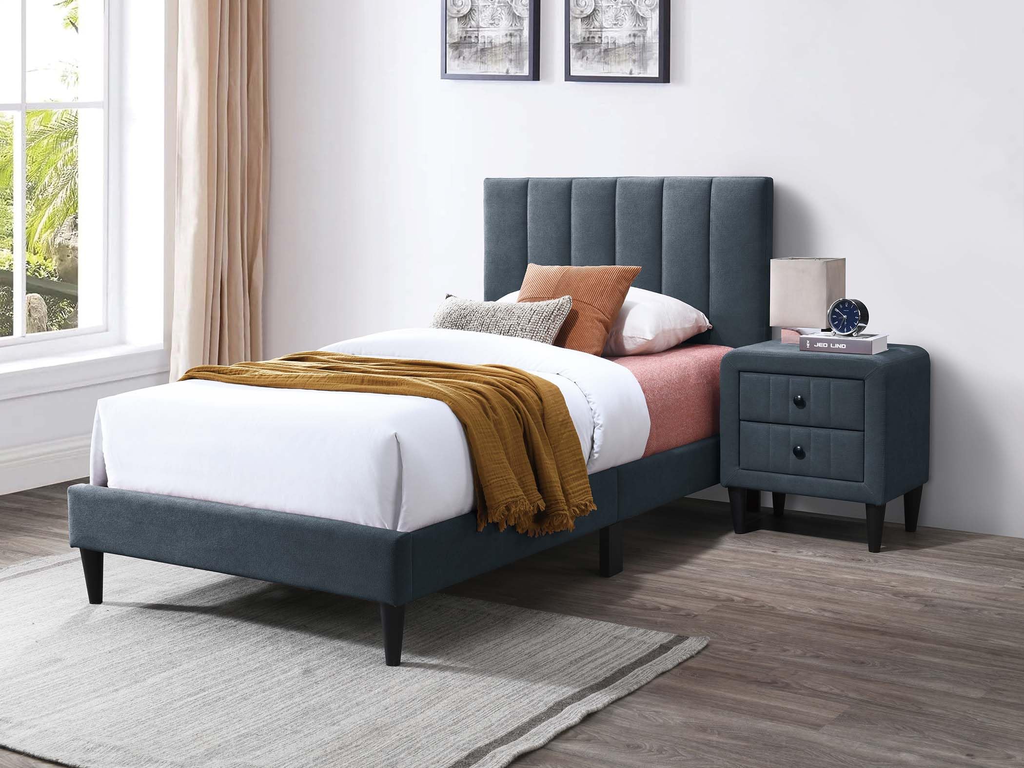 Modern Twin Size Bed Frame Linen Upholstered Platform Bed Frame