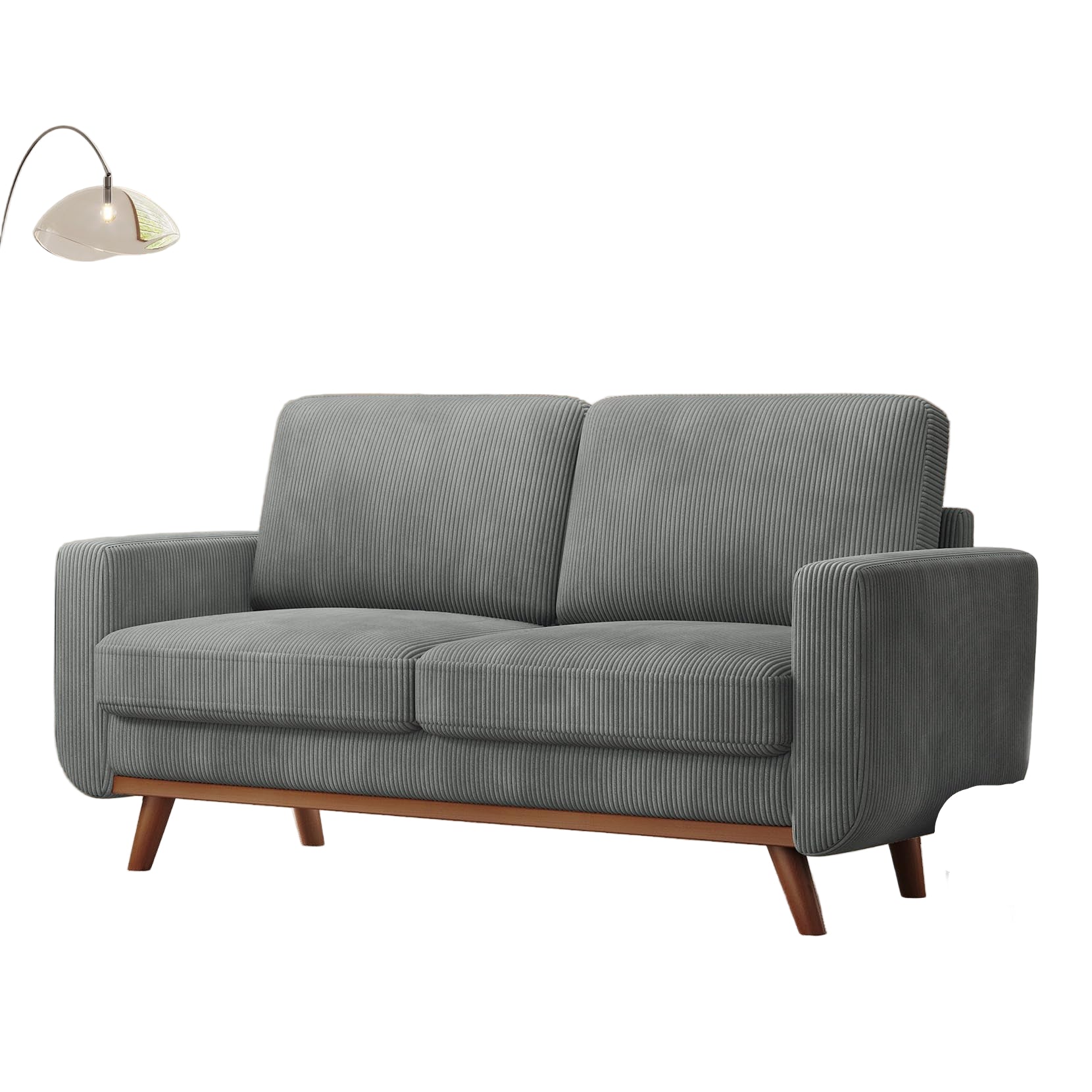 68" Loveseat Sofa Dark Gray, Comfy Corduroy Couch With Spring Cushion and Solid Wood