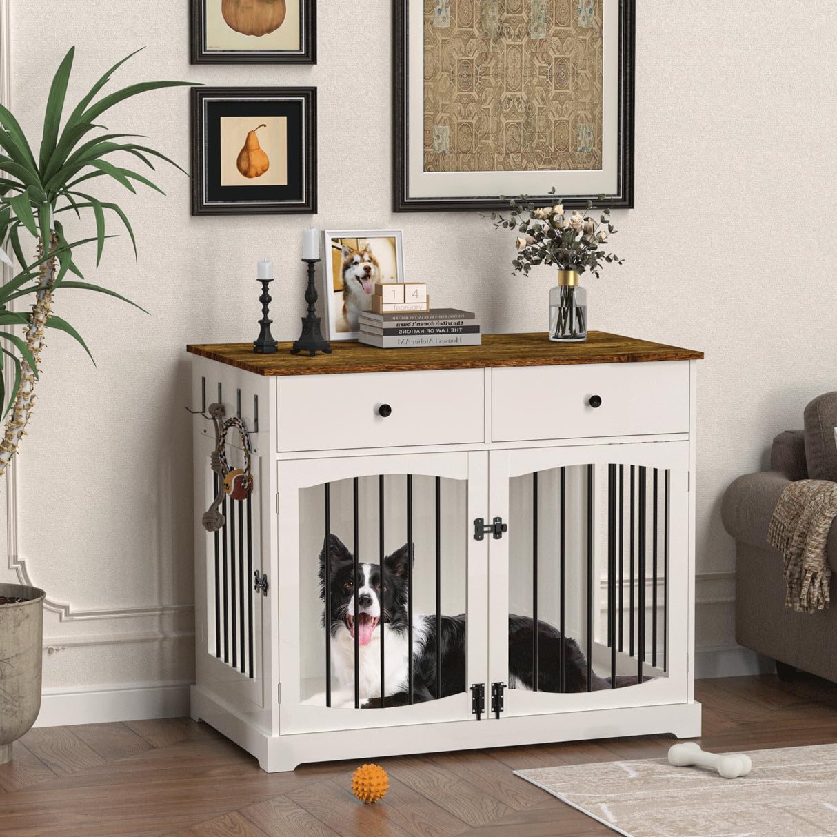 40 Inch Dog Crate Furniture with Drawers - Farmhouse End Table