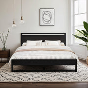 Sturdy Metal and Wooden Bed Frame with Headboard and Footboard