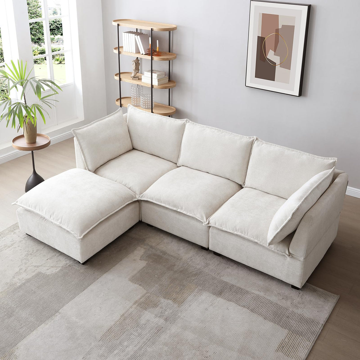 99.3”W L-Shaped Down Filled Sectional Couch, 4 Seater Modular Sofa