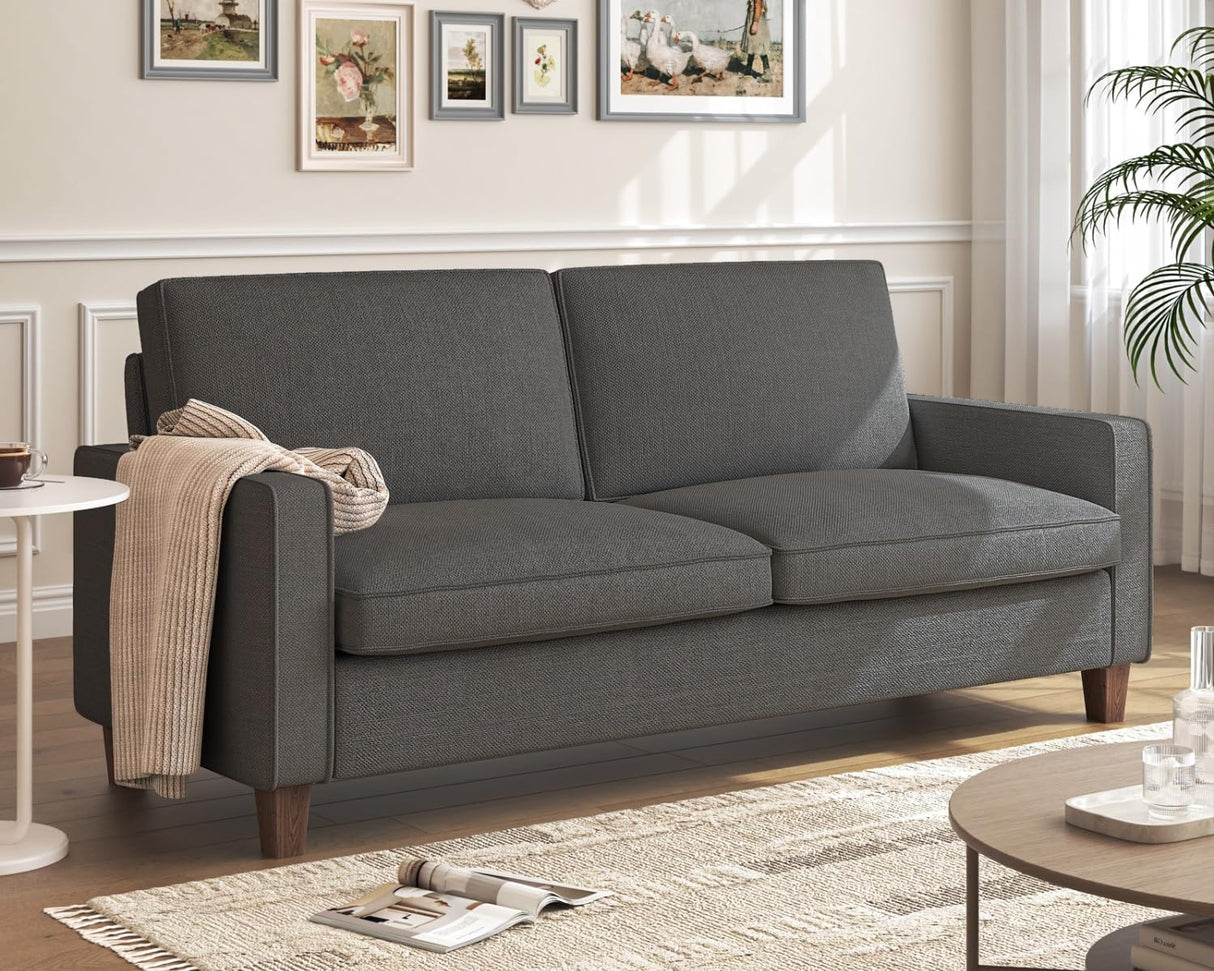 70" Black Couch, Small Loveseat Sofa, Linen Fabric Love Seat with Pocket