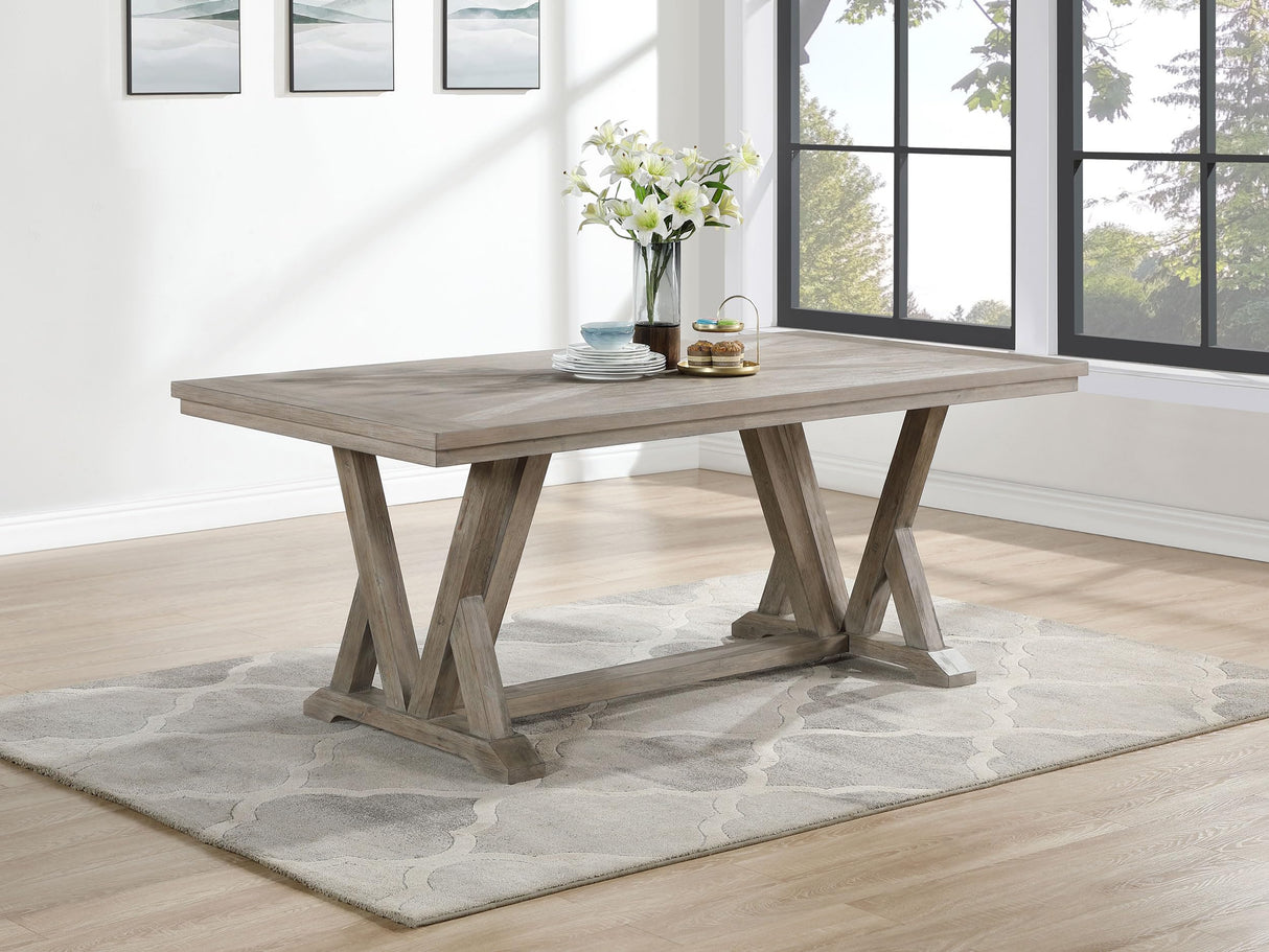Cornelia 82-Inch Rectangular Dining Table - Acacia Wood & MDF with Trestle Base in Coastal Gray