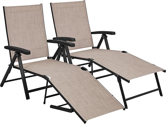 Outdoor Folding Chaise Lounge Set of 2 Patio Reclining Chairs w/Adjustable 7-Position