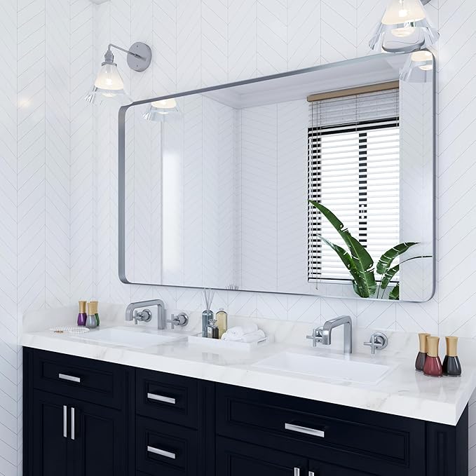 Black Metal Framed Bathroom Mirror