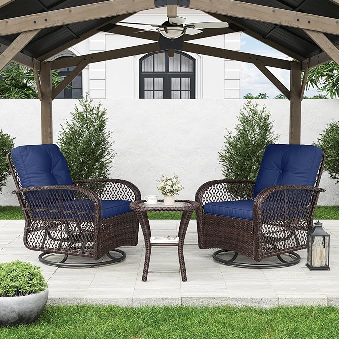 3 Pieces Patio Furniture Set, Outdoor Swivel Rocker Chairs Set of 2