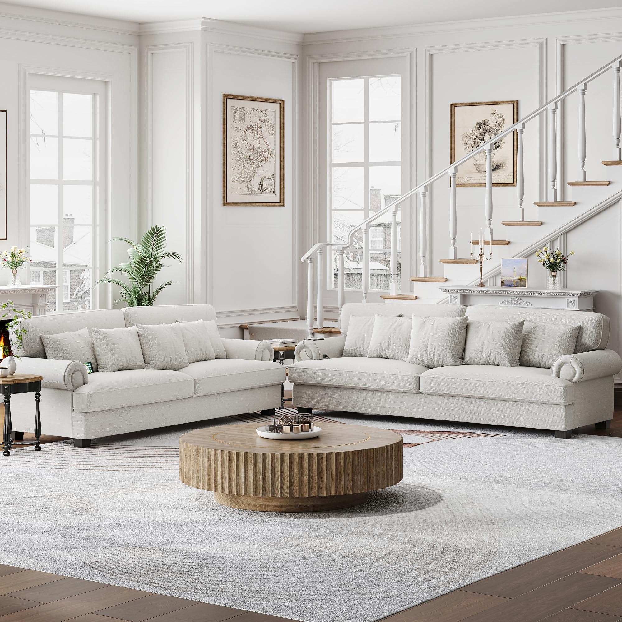 Comfy Sofa Couch with 3 Extra Deep Seats and 2 USB Charging Ports, Modern Sofa