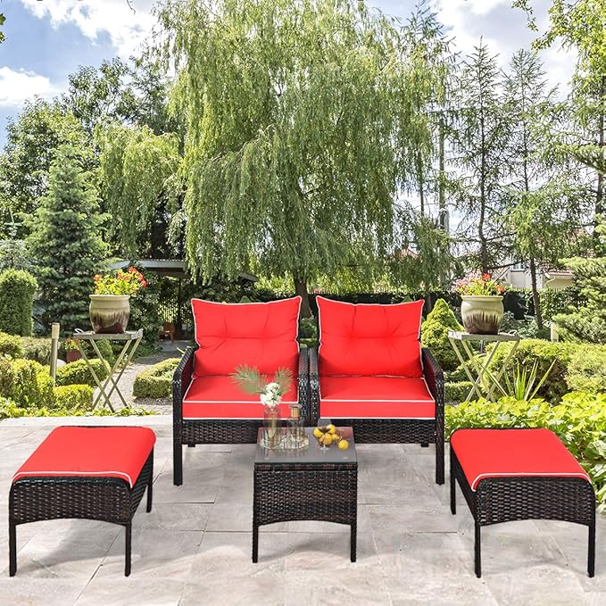 5-Piece Patio Furniture Set Outdoor Rattan Wicker Conversation Set