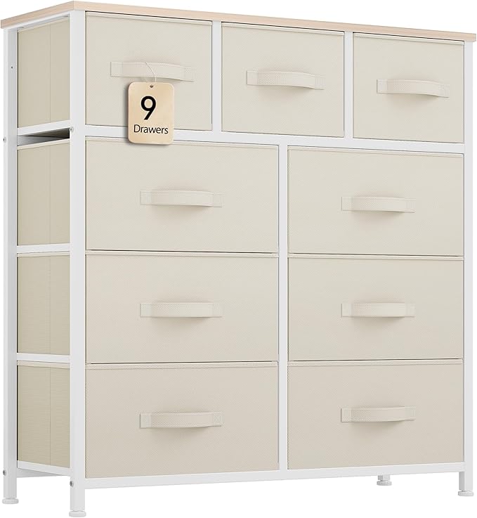 Dresser for Bedroom with 9 Drawers, Fabric Storage Dresser, Closet Dresser & Chest