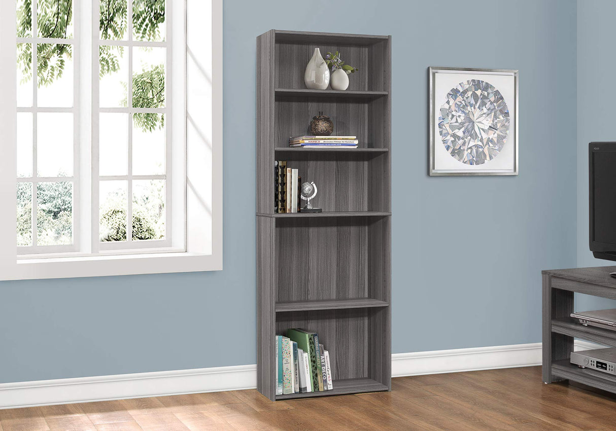 I BOOKCASE-72 H/Grey with 5 Shelves Bookcase, Gray