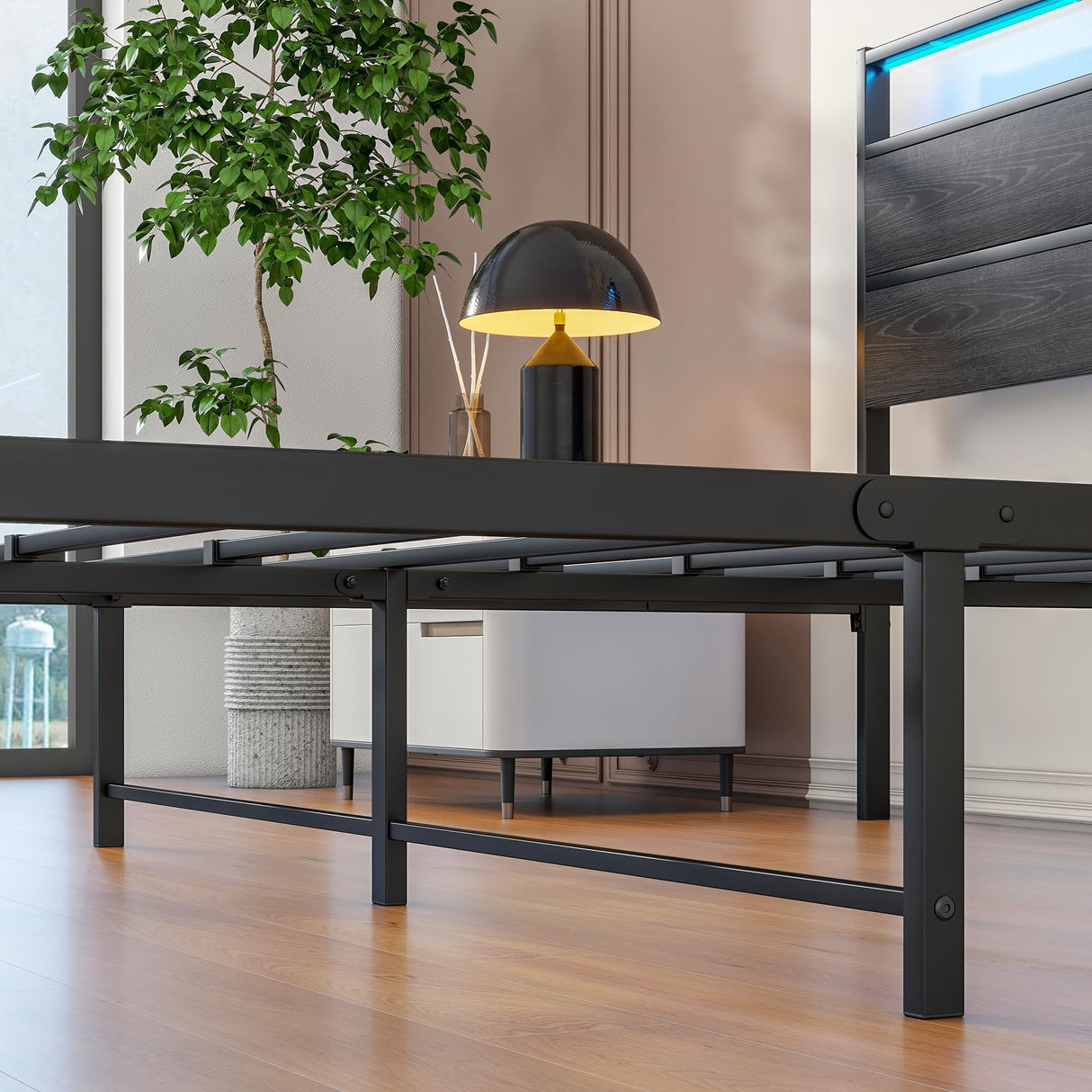 Queen Metal Platform Bed Frame with LED Headboard & USB Charging