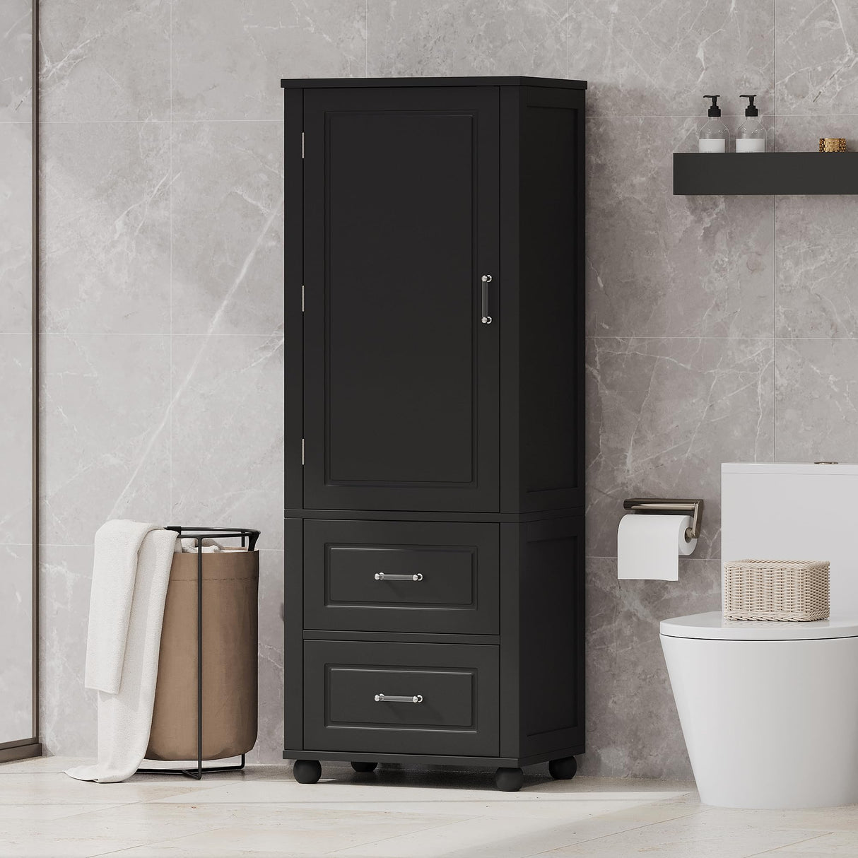 Tall Bathroom Storage Cabinet with Door and Shelves