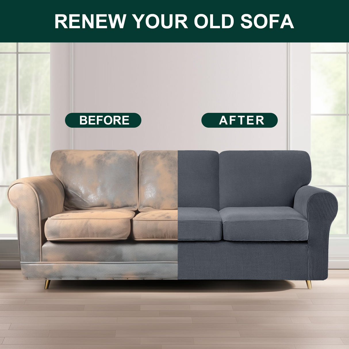 7 Piece Stretch Sofa Covers for 3 Cushion Couch Covers, 3 Seater Couch Slipcover