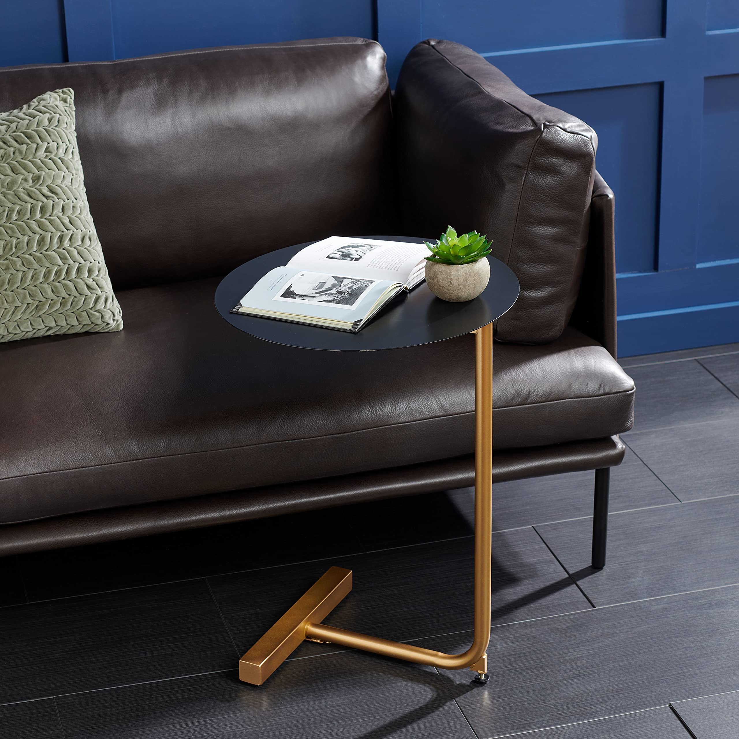 Home Collection Haylee Black/Gold Round Side Table for Living Room