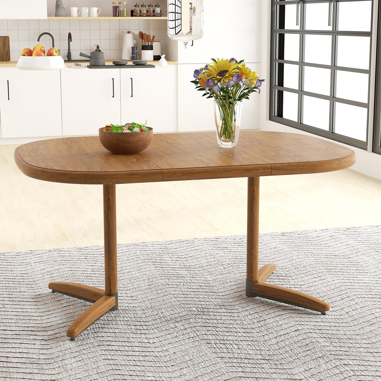 Extendable Wooden Dining Table for 4-6 People with 18" Extension Leaf