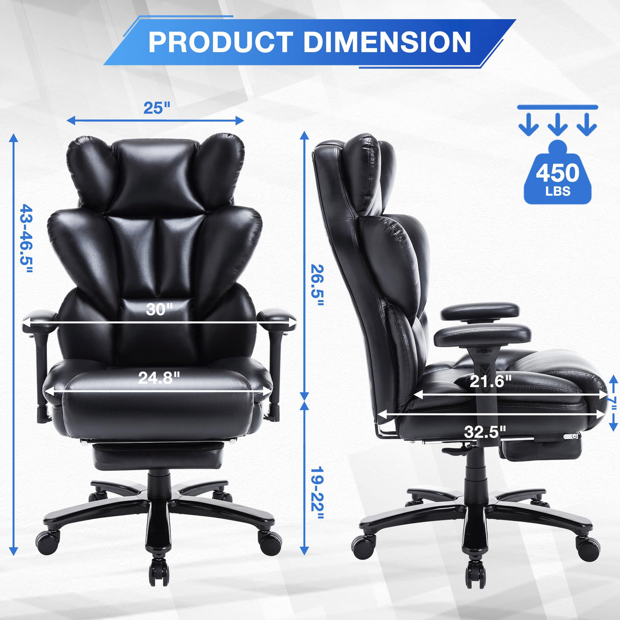 Big & Tall Executive Office Chair | PU Leather, Adjustable Back Support & Footrest
