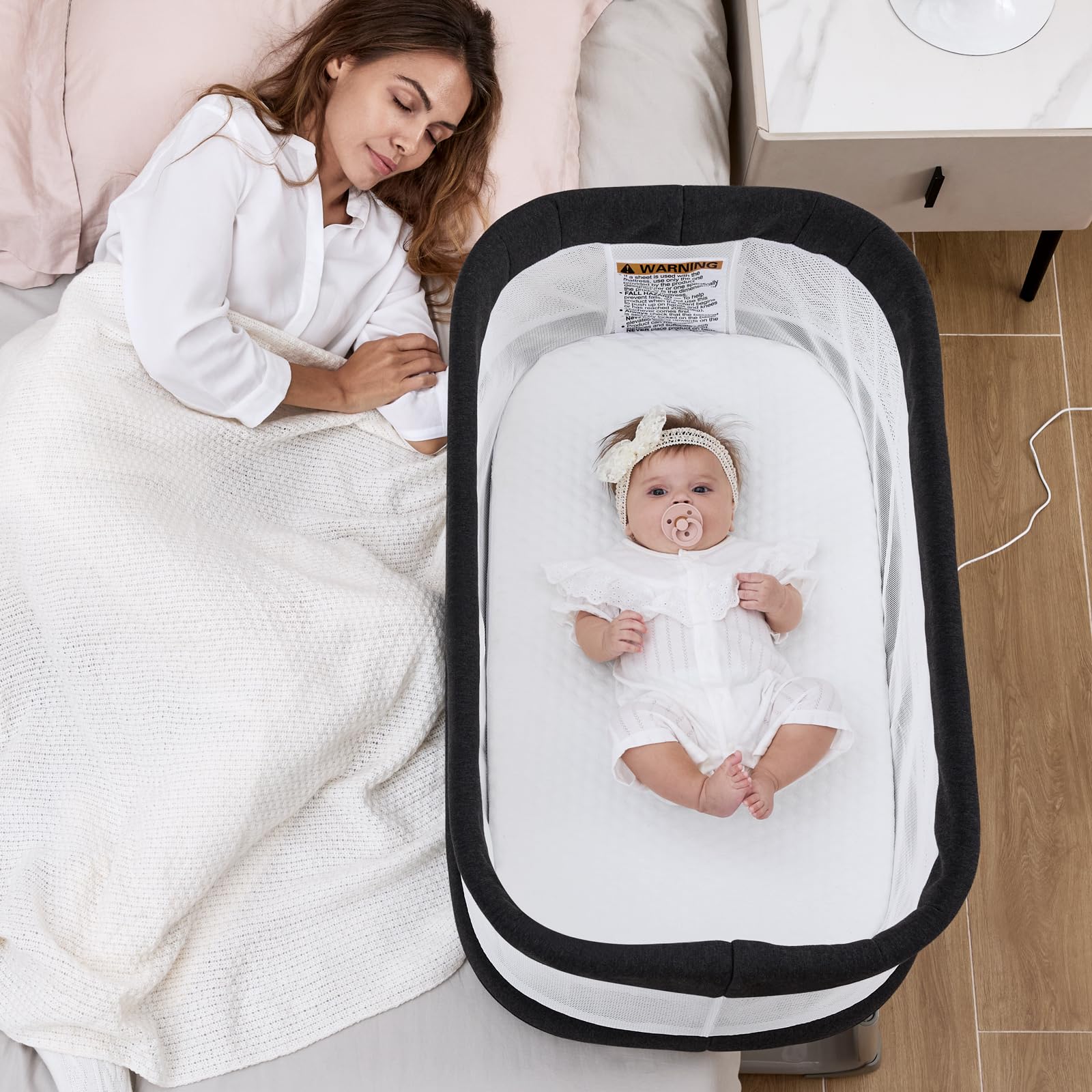 Electric Bassinet Baby Bassinets Bedside Sleeper, Auto Rocking Bassinet with Comfy Mattress
