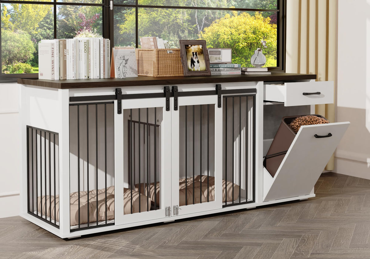 71" Double Dog Crate with Storage - Furniture Style Wooden Kennel
