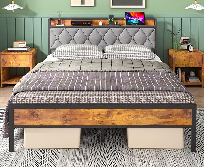 Full Size Bed Frame with Headboard & 4 Drawers