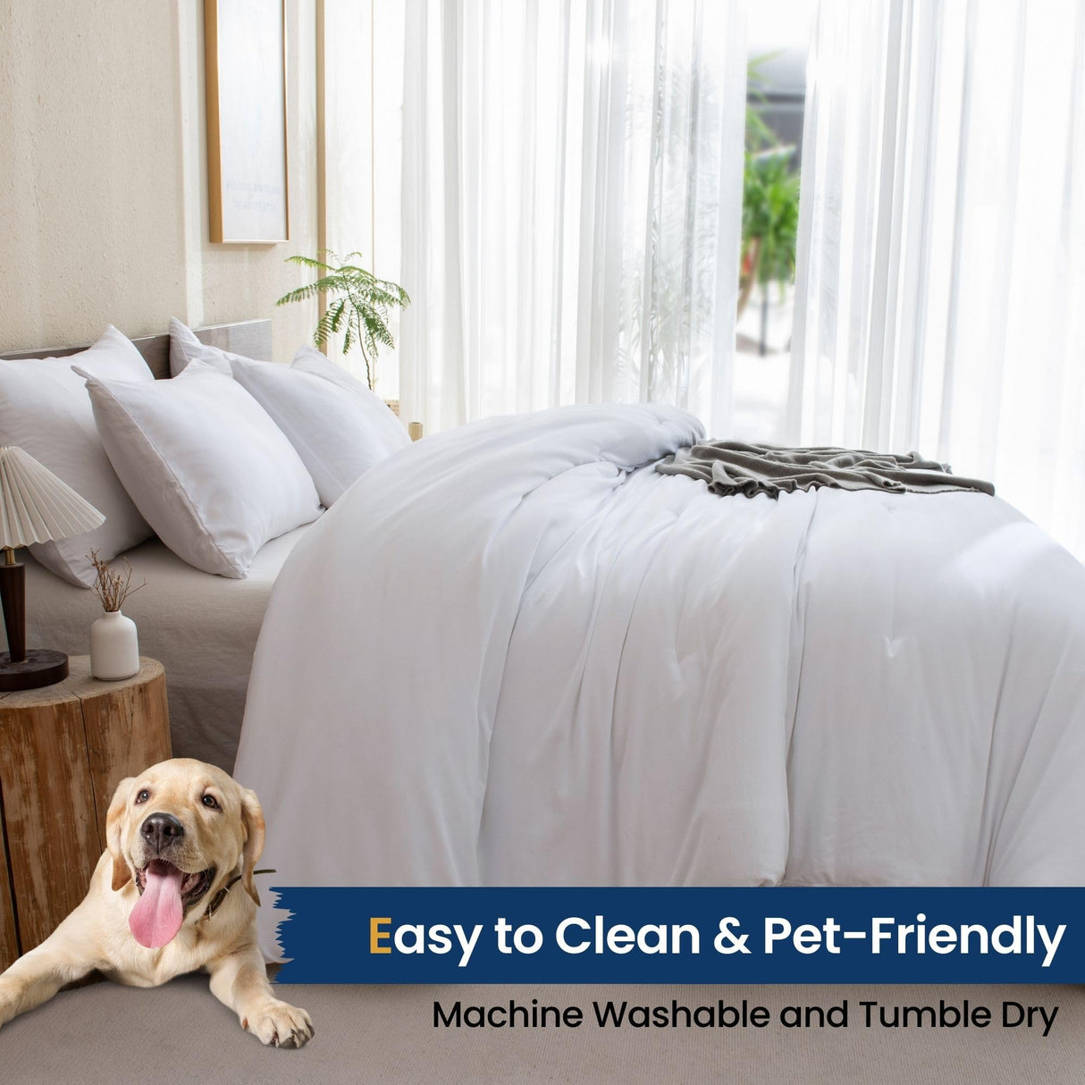 White Comforter Full Size, 3 Pieces Boho Comforter Set, Lightweight Solid Bedding Set,