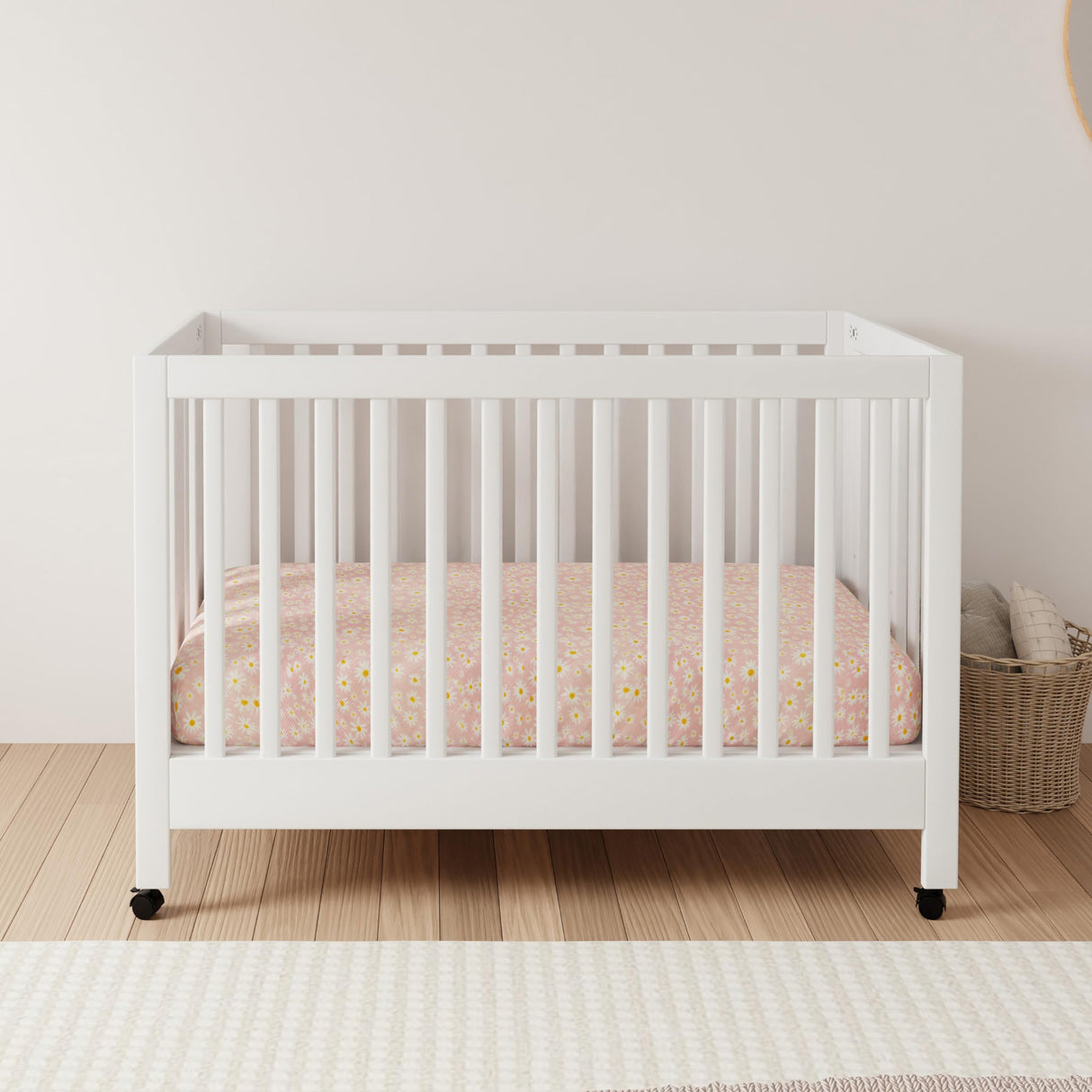 Maki Full-Size 2-in-1 Portable Folding Crib with Toddler Bed Conversion Kit in White