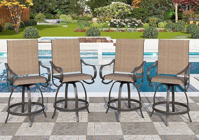 3 Piece Outdoor Bar Set, Counter Height Patio Bar Bistro Table and Swivel