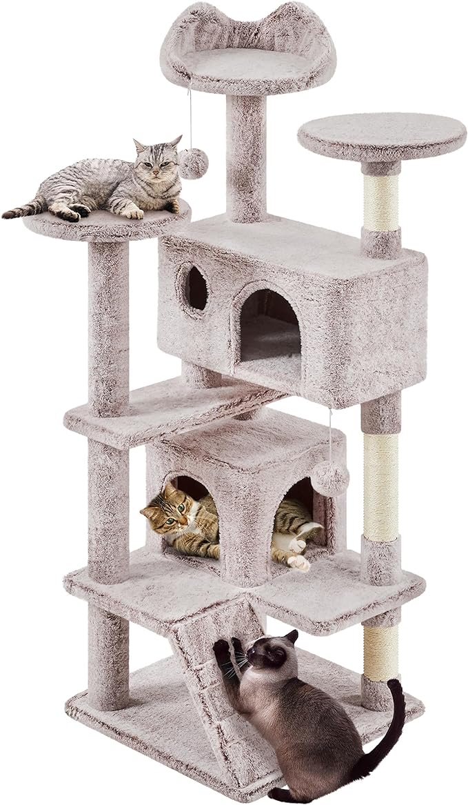 54in Cat Tree, Cat Tower w/Large Cat Condo Scratching Posts