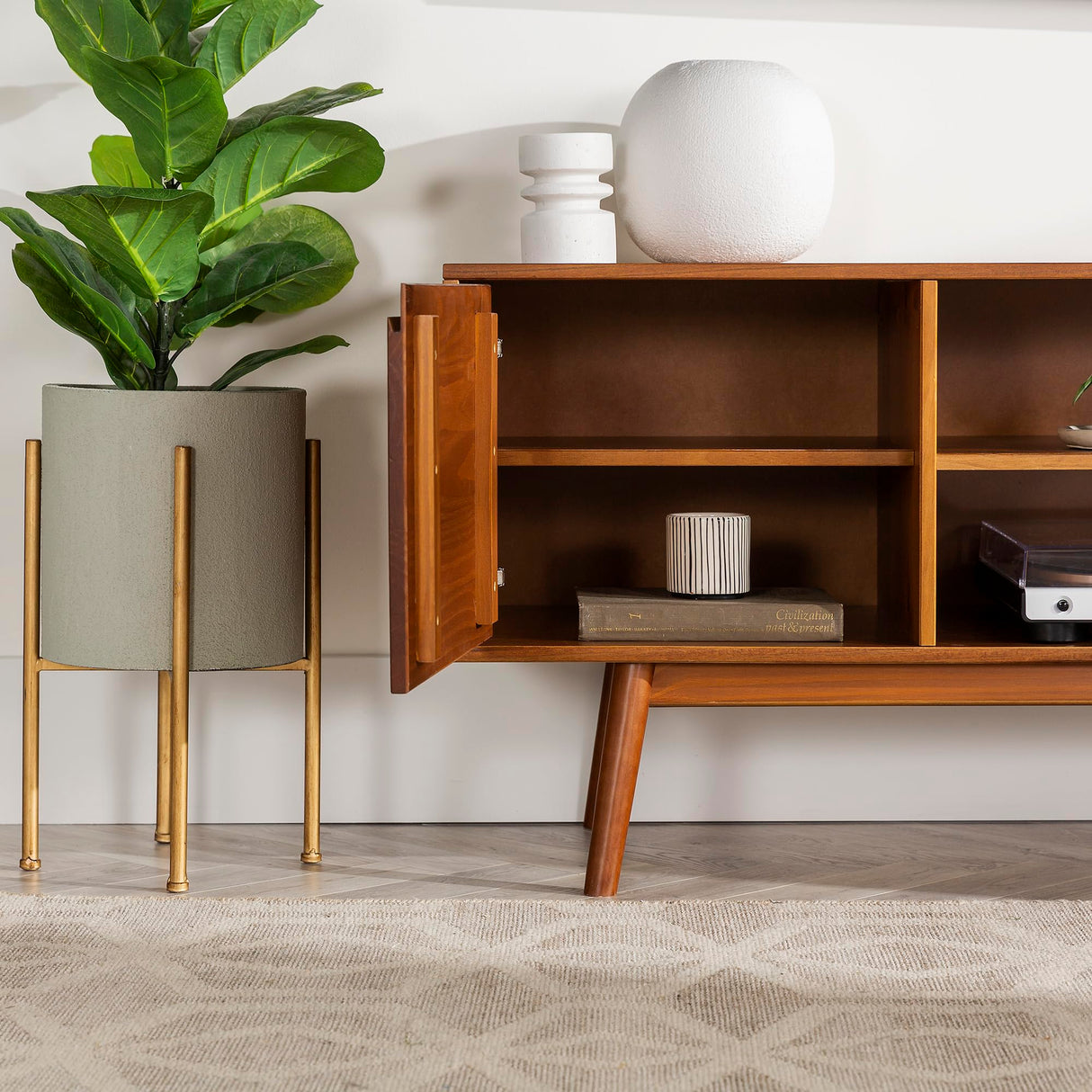 Mabel 58 Inch Modern 2 Door Solid Wood TV Stand for TVs up to 65 Inches - Caramel