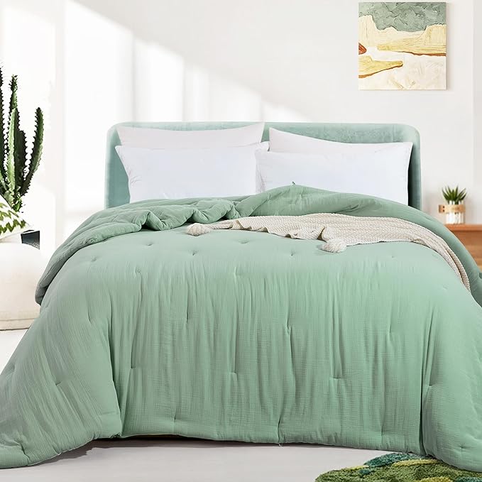100% Cotton Muslin Comforter Oversized King 120x120, Lightweight and Breathable