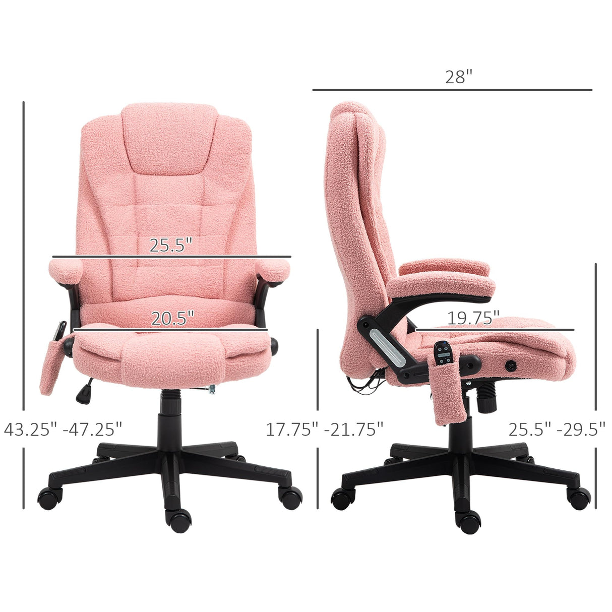 6-Point Vibrating Massage Office Chair with Heat - Pink Velvet