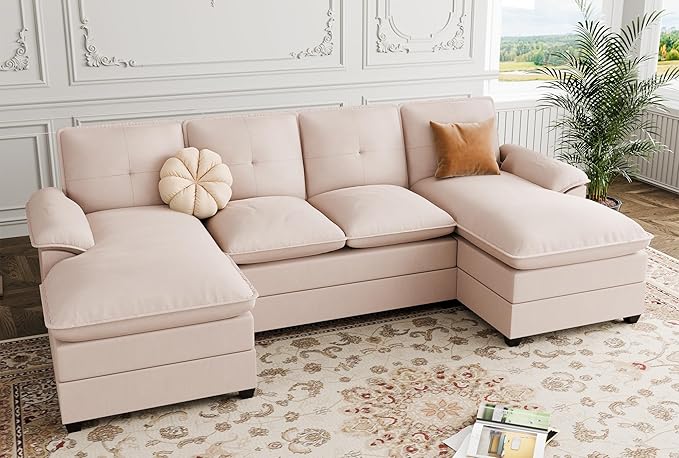 Shintenchi 110" U-Shaped Sectional Sofa with Double Chaise – 6 Colors