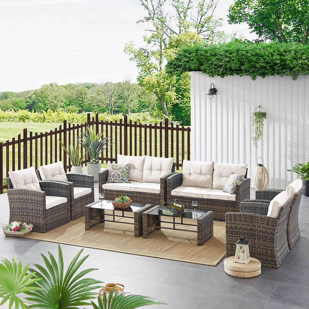 Brown Gradient Sofa Loveseat Chair Seating Group with Table