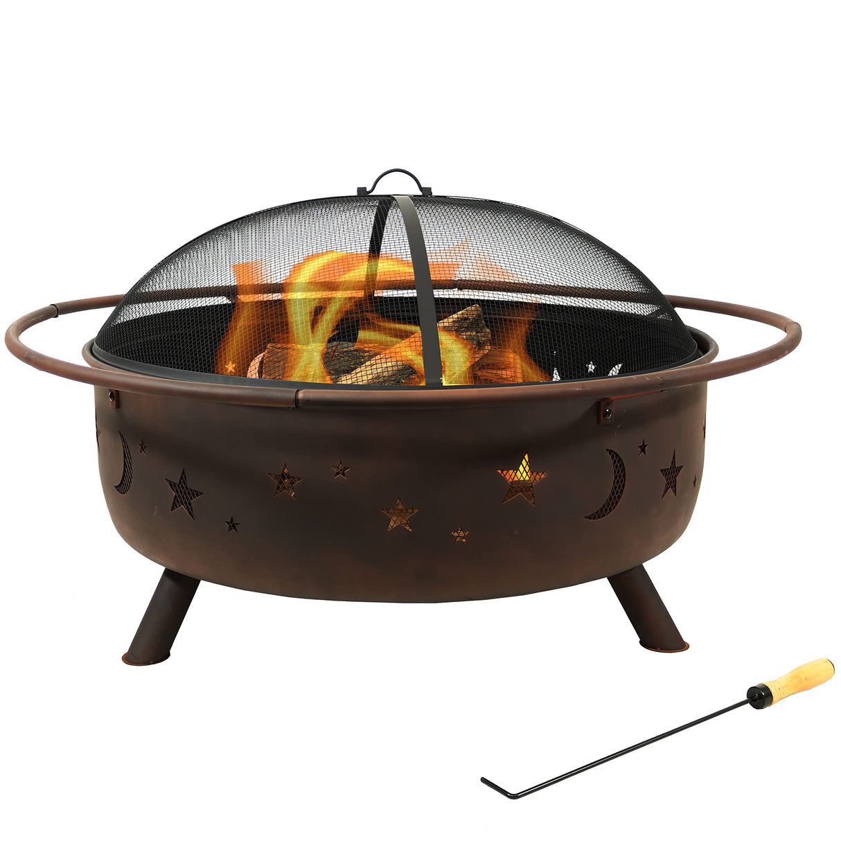 Cosmic 42-Inch Large Outdoor Fire Pit - Wood-Burning Fire Pit with Round Spark Screen