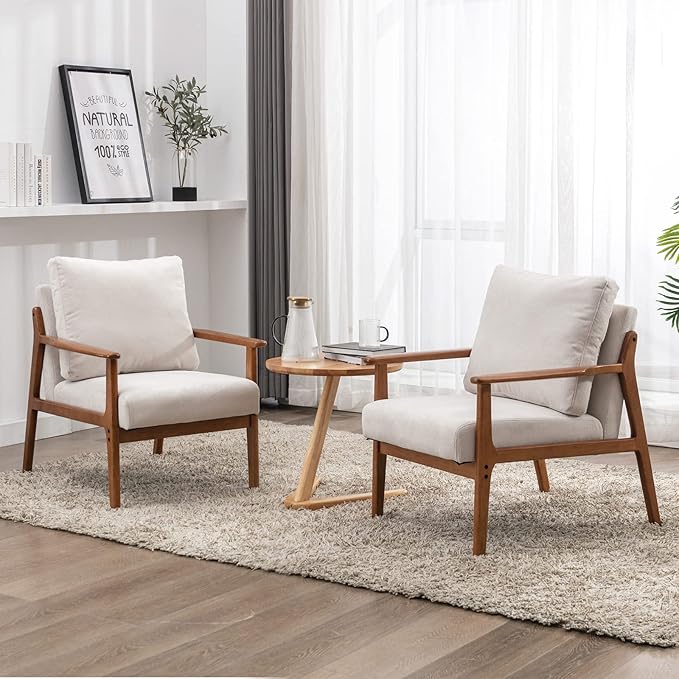Chairs Set of 2,Modern Accent Chair with Wood Frame,Upholstered Living Room Chairs