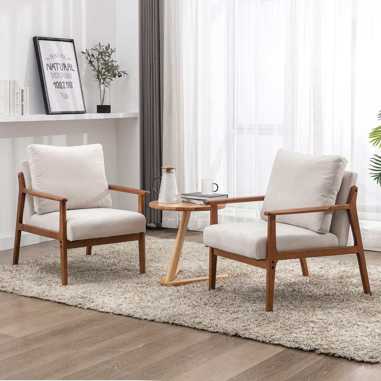 Chairs Set of 2,Modern Accent Chair with Wood Frame,Upholstered Living Room Chairs