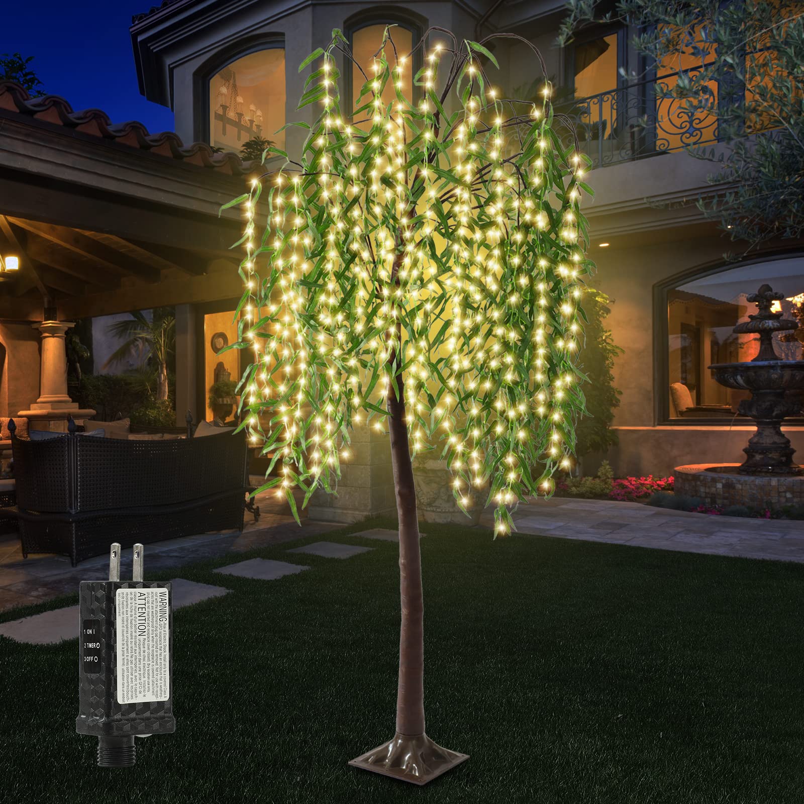 7FT Lighted Willow Tree,384 LED Light Up Weeping Willow Tree with 8 Modes