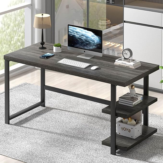 Modern Computer Desk, Wood Home Office Desk, Study Writing Gaming Table Workstation