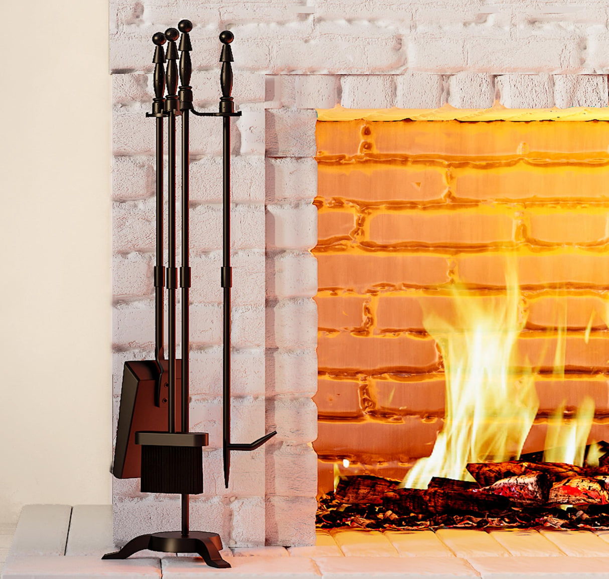 Fireplace Tools Set 4 Pieces Black Wrought Iron Fire Tool Set