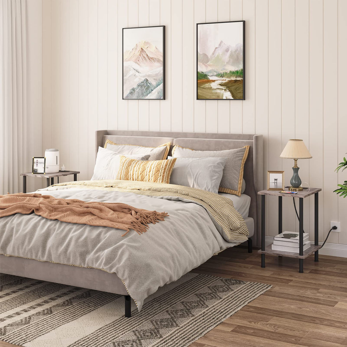 Nightstand with 2-Layer Storage Shelves