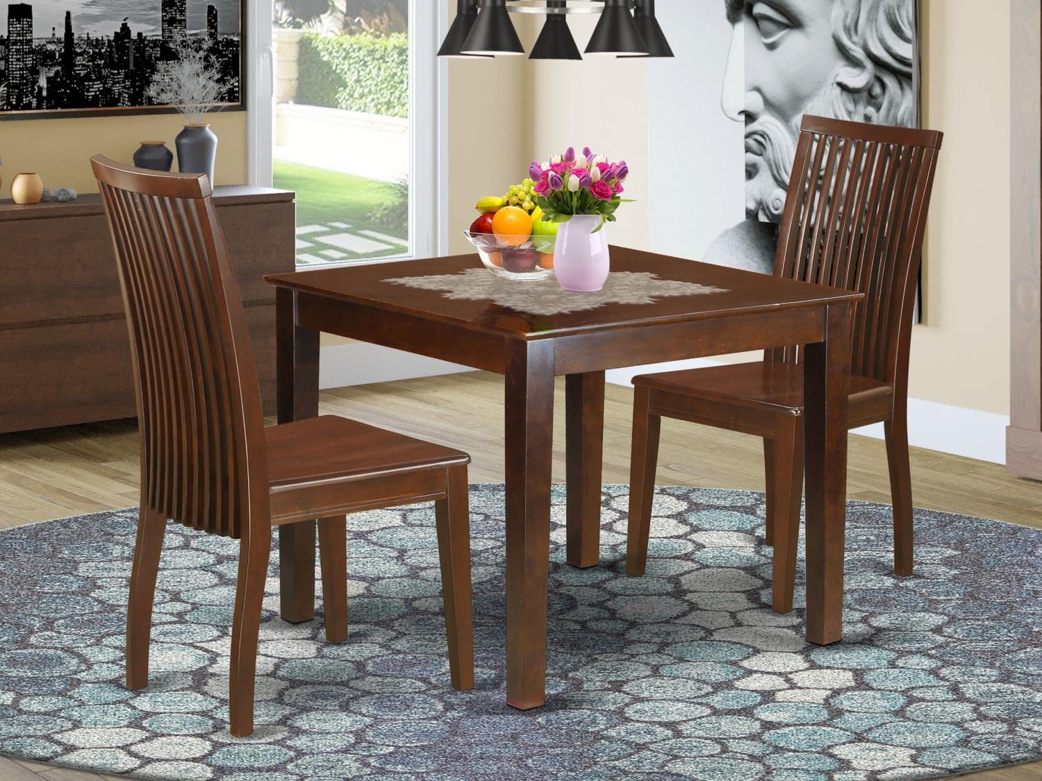 Oxford 3 Piece Modern Set Contains a Square Wooden Table and 2 Dining Room Chairs