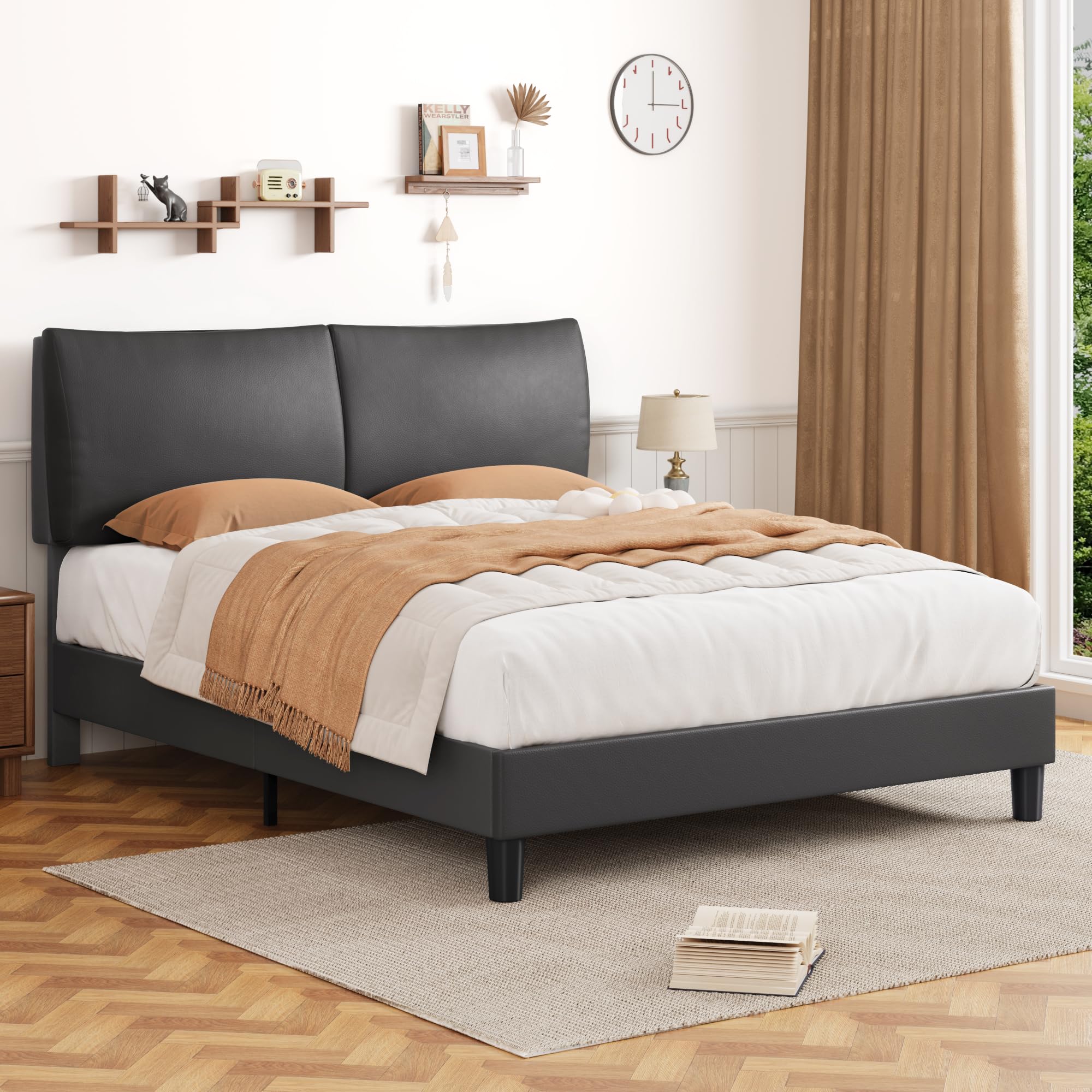 Queen Bed Frame with Headboard, Upholstered Bed Frame Queen