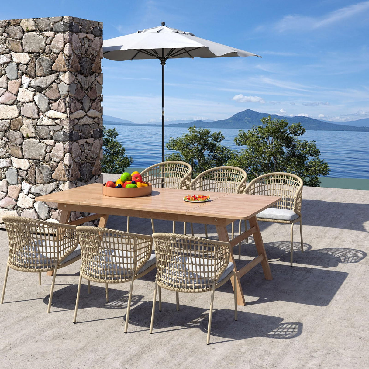 Solid Wood Folding Dining Table - 83x39 Inch Outdoor Patio Table for 8-10 People