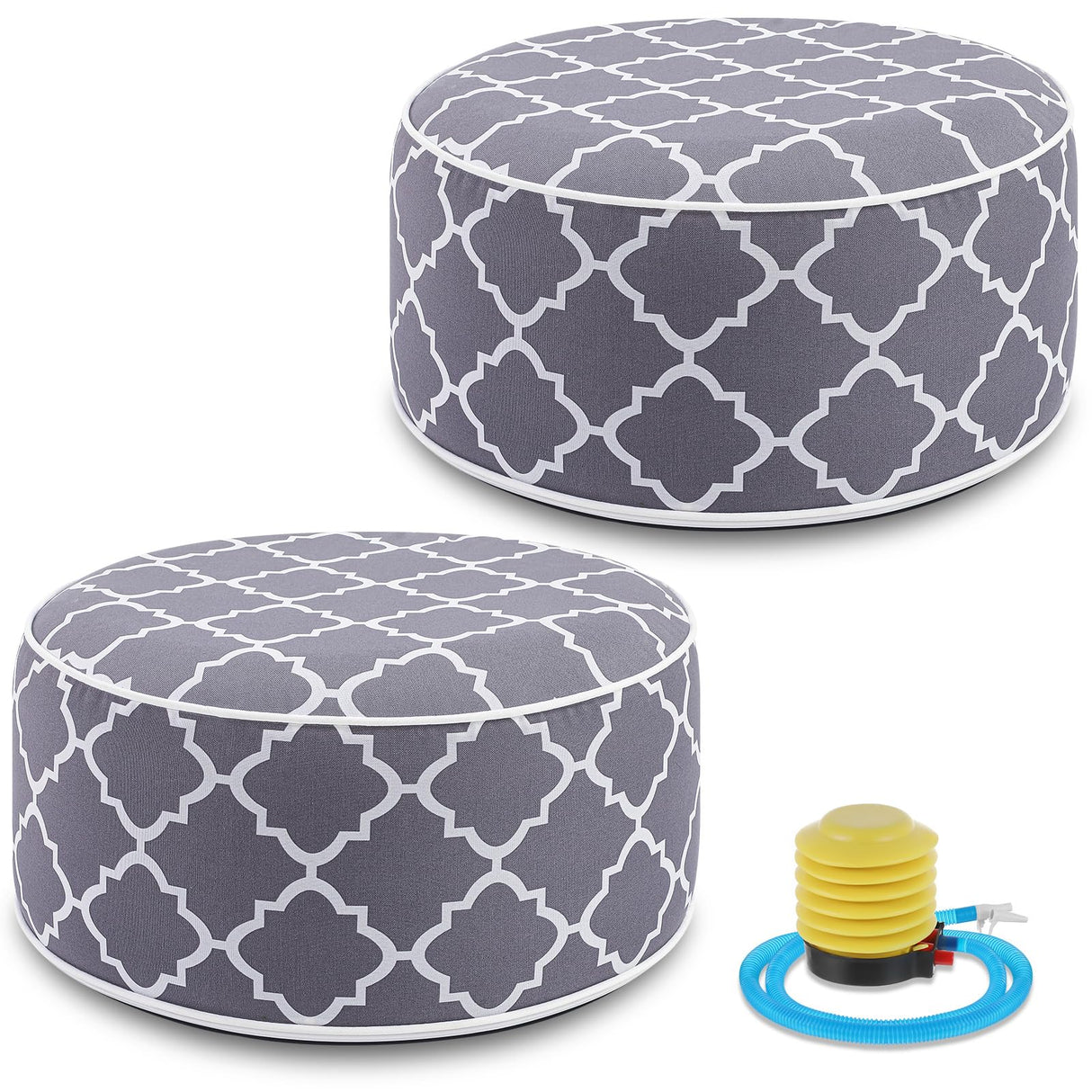 2 Pack Outdoor/Indoor Inflatable Ottoman, All Weather Round Pouf with Handle D21 x H9