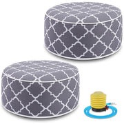 2 Pack Outdoor/Indoor Inflatable Ottoman, All Weather Round Pouf with Handle D21 x H9