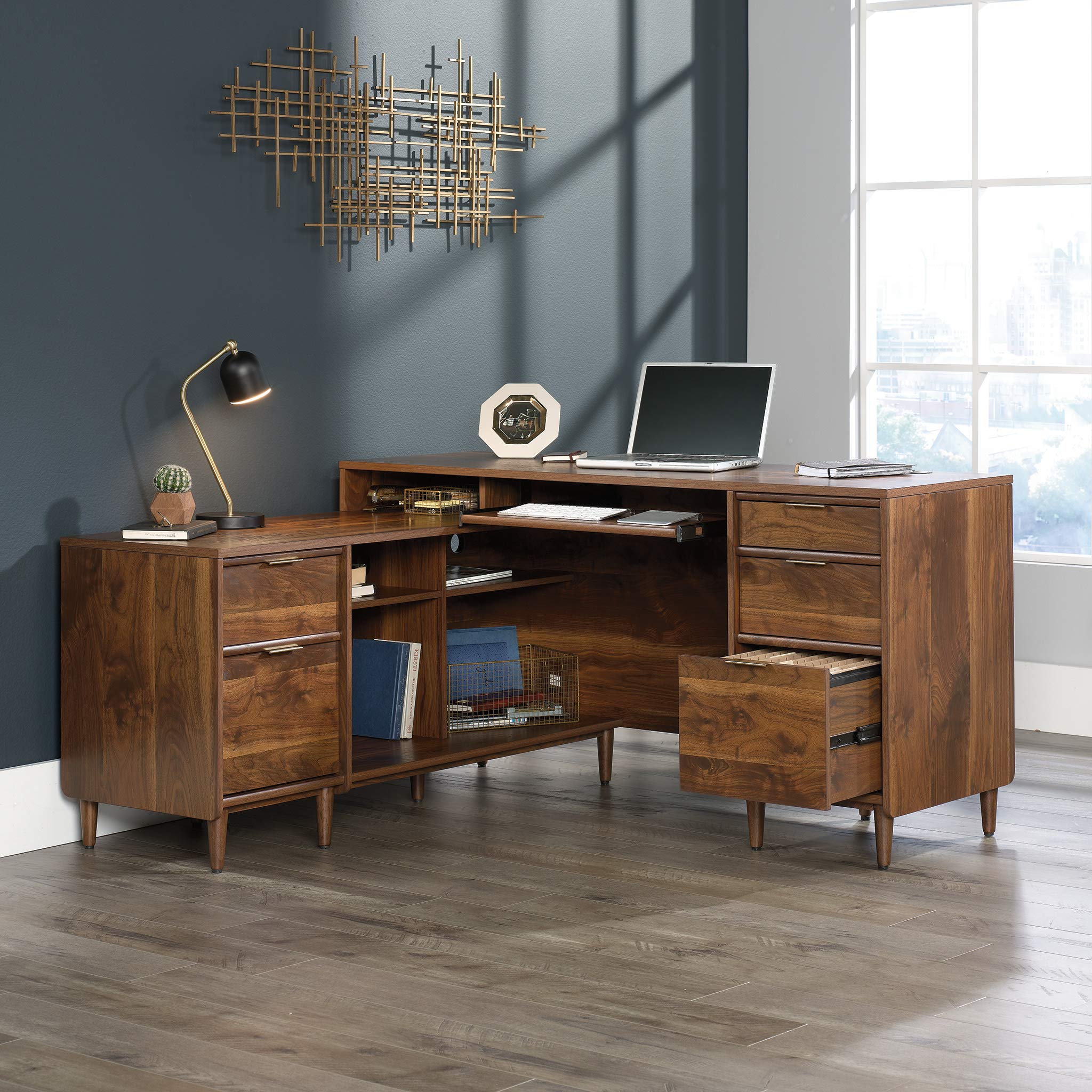 Place L-Desk, L: 59.06" x W: 53.54" x H: 30.2", in Grand Walnut finish