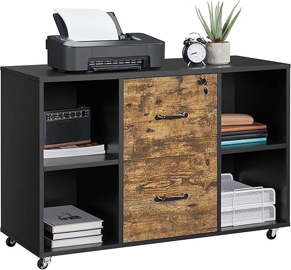 Black File Cabinet Large Mobile Storage Lateral Filing Cabinet