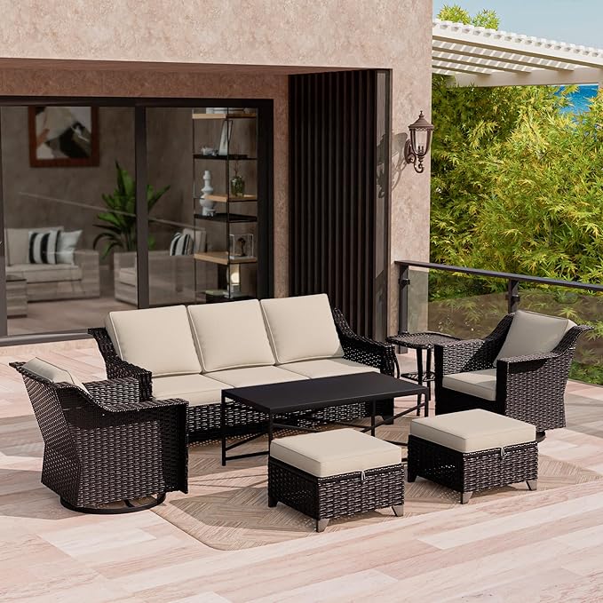6 Piece Patio Conversation Sets, Outdoor PE Rattan Wicker Furniture Sets