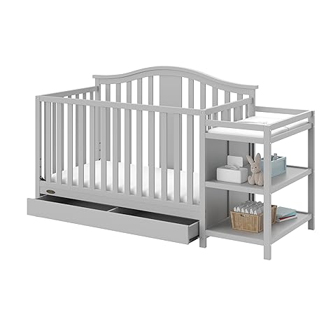 Solano 4-in-1 Convertible Crib and Changer with Drawer (White) – Crib and Changing Table Combo with Drawer, Includes Changing Pad, Converts to Toddler Bed, Daybed and Full-Size Bed