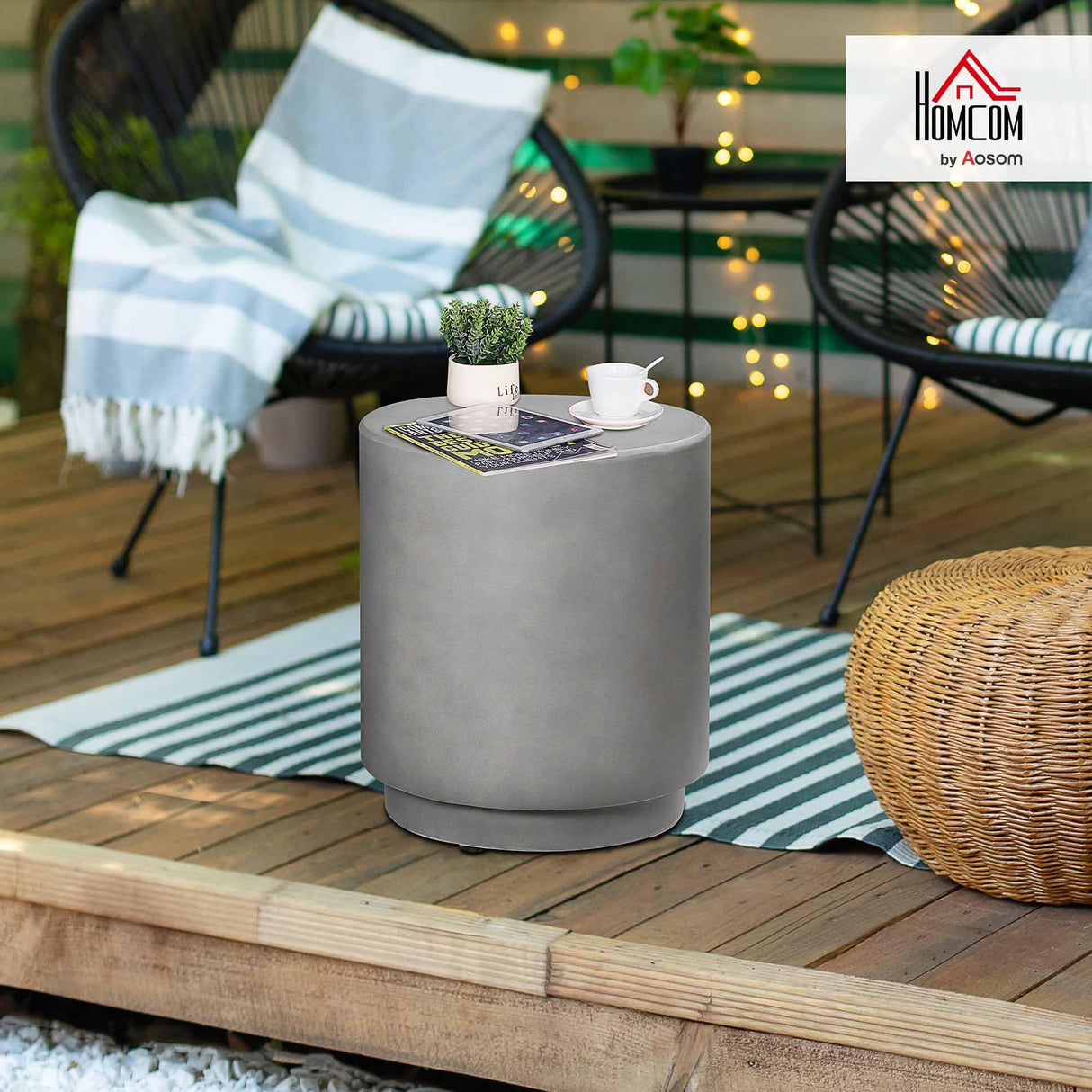 Round Side Table, Lightweight Accent Table with Concrete Finish, End Table