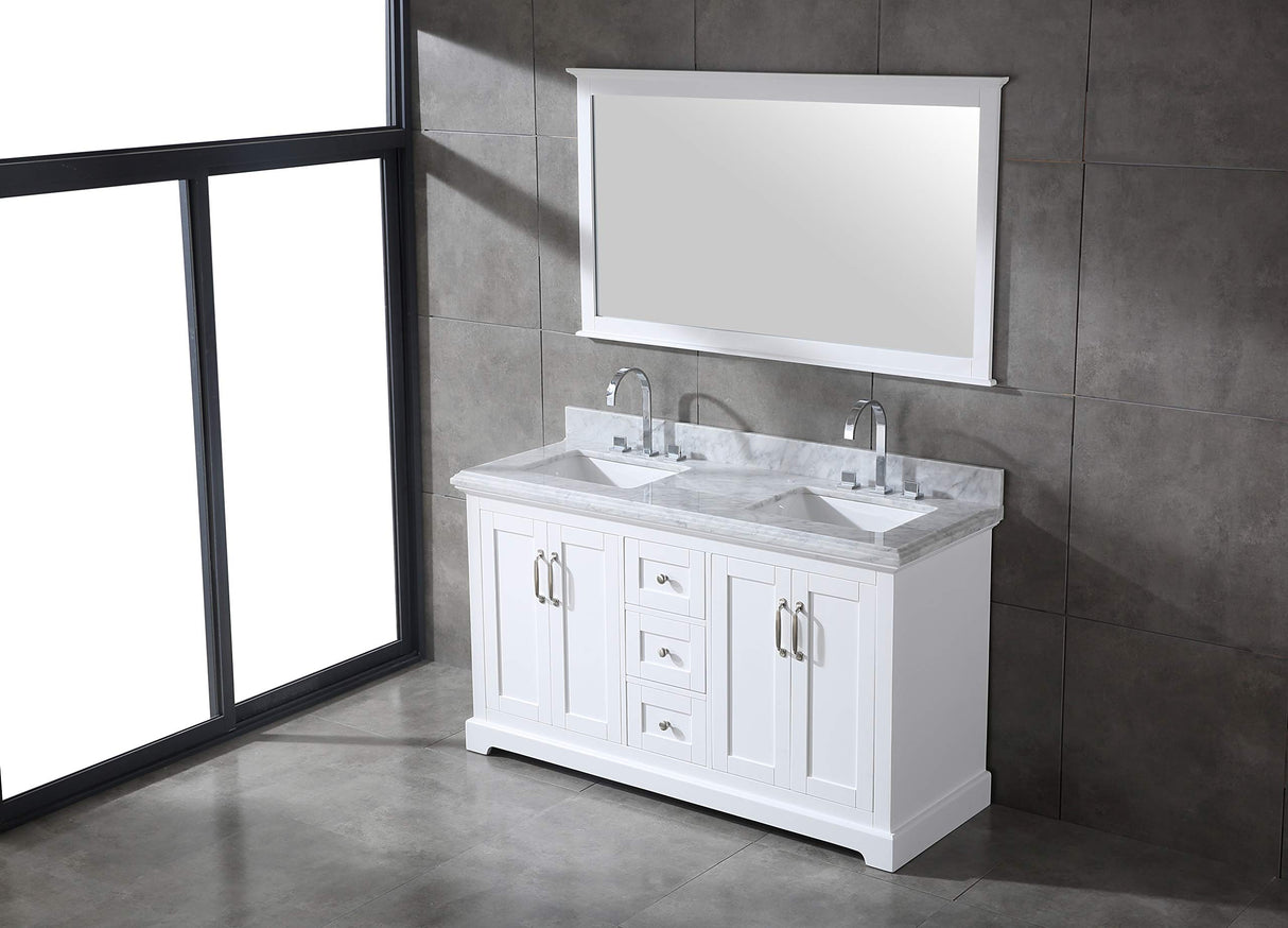 Mareo 60" Solid Wood Double Sink Bathroom Vanity | Marble Countertop & Backsplash